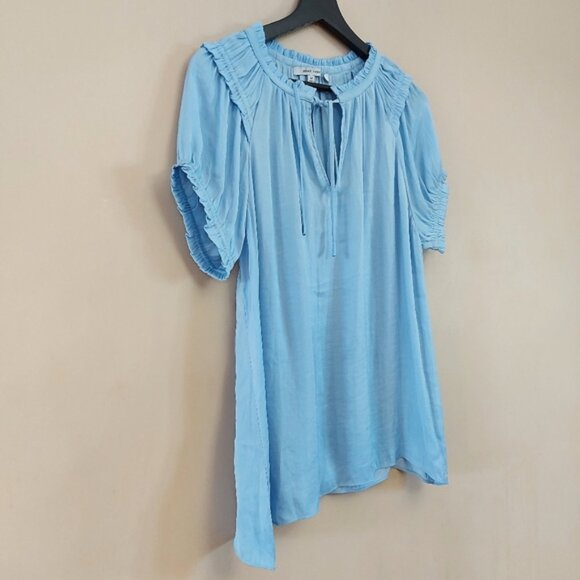 Naked Zebra baby blue blouse with front tie detail and ruffle on the neckline - Picture 2 of 6